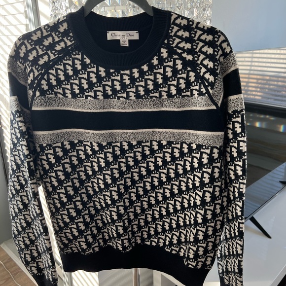 Dior Sweaters - Dior Black and White Jacquard Logo Crewneck Sweater